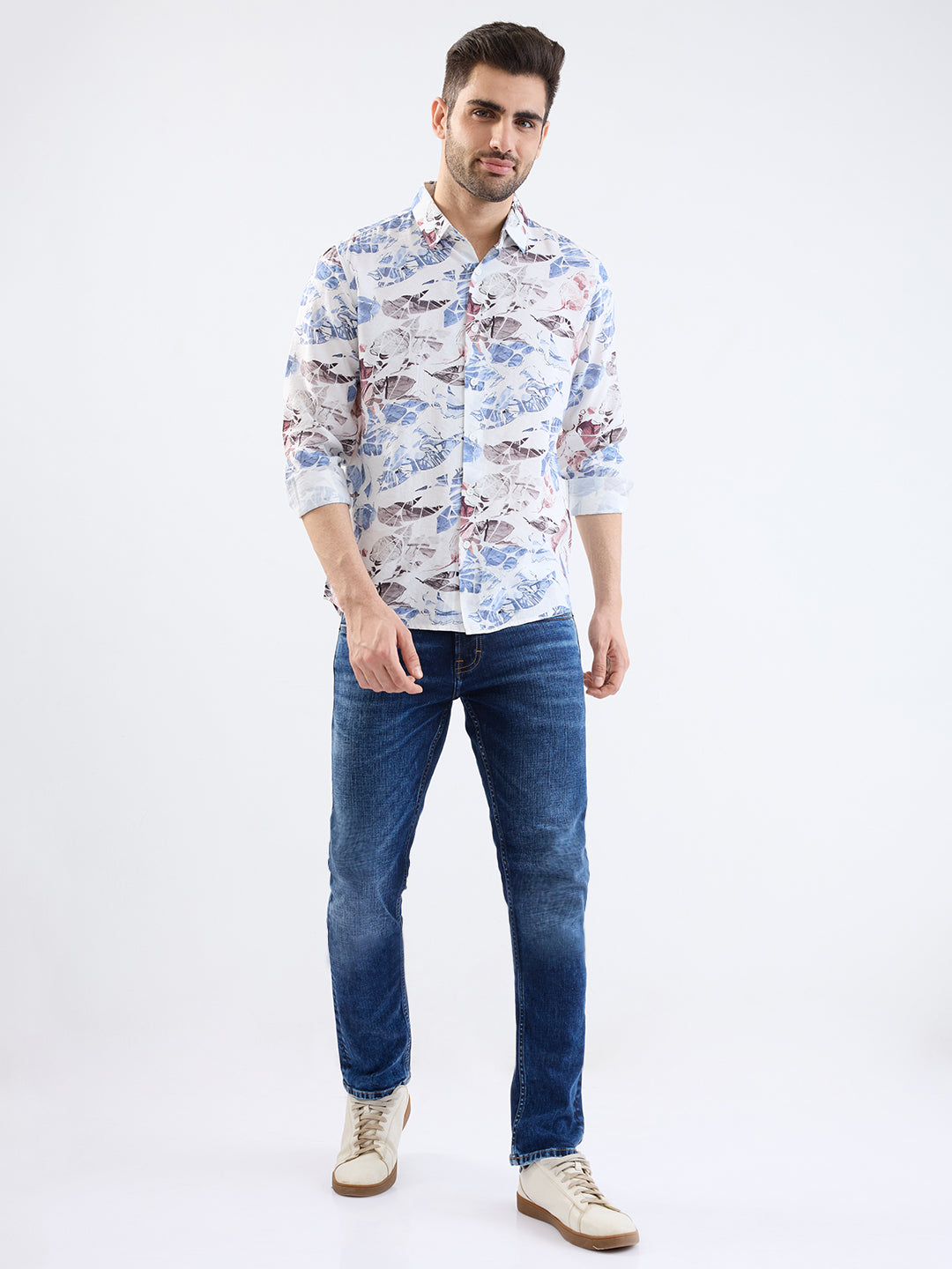 Spykar Air Force Blue Slim Fit Casual Shirts For Men