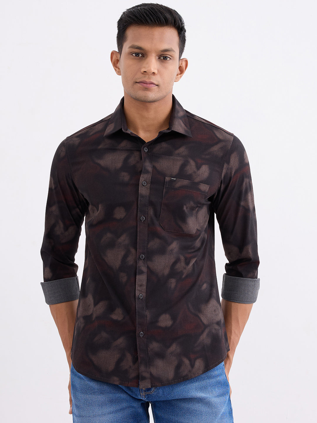 Spykar Bison Brown Slim Fit Casual Shirts For Men
