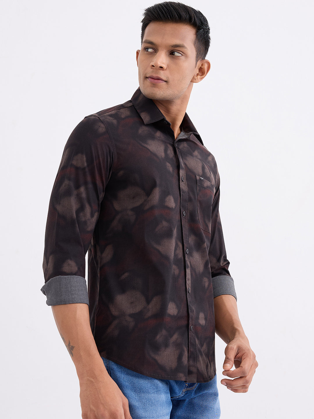 Spykar Bison Brown Slim Fit Casual Shirts For Men
