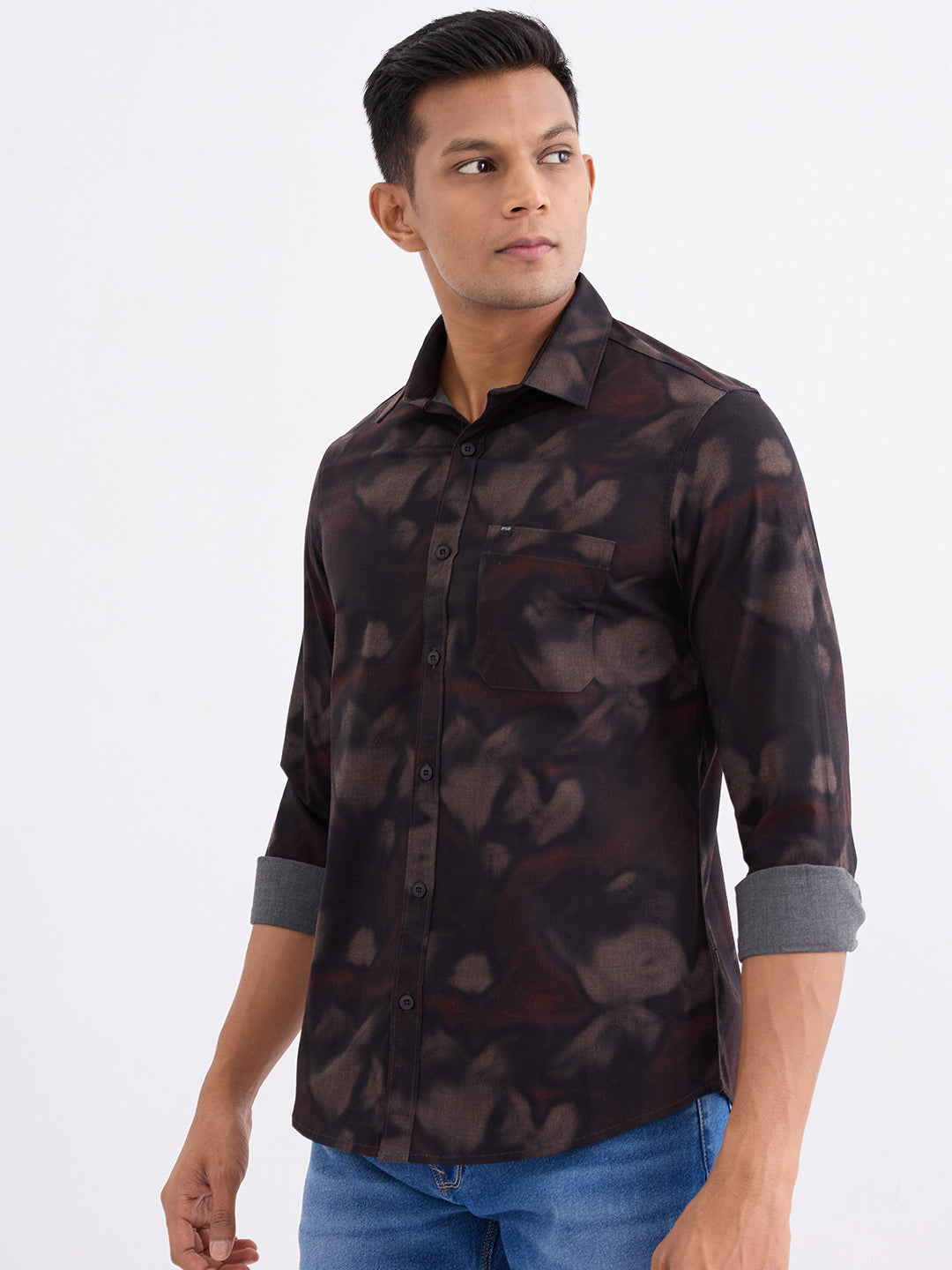 Spykar Bison Brown Slim Fit Casual Shirts For Men