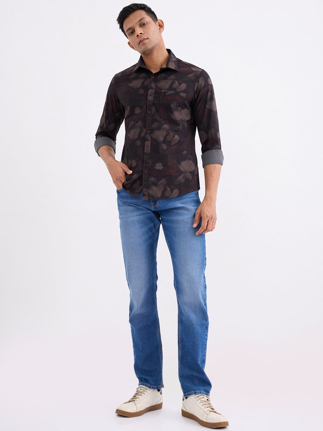 Spykar Bison Brown Slim Fit Casual Shirts For Men