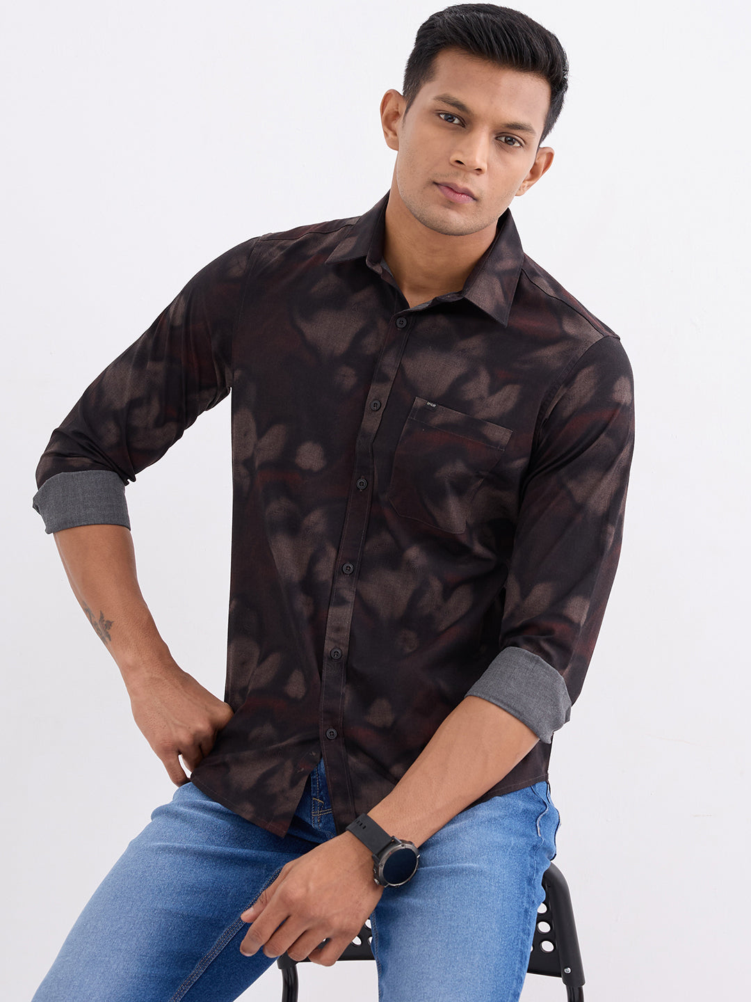 Spykar Bison Brown Slim Fit Casual Shirts For Men