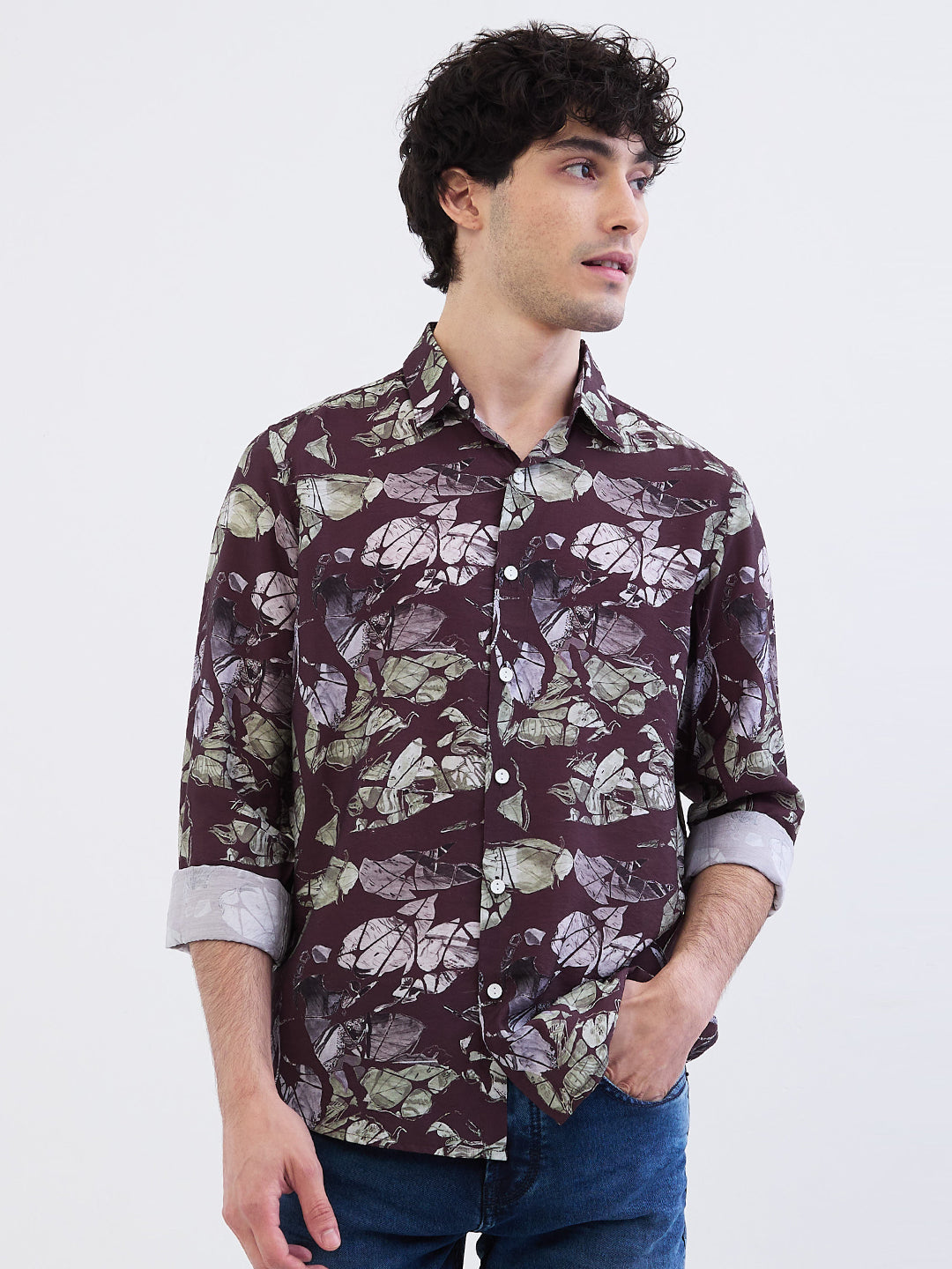 Spykar Wine Red Slim Fit Casual Shirts For Men