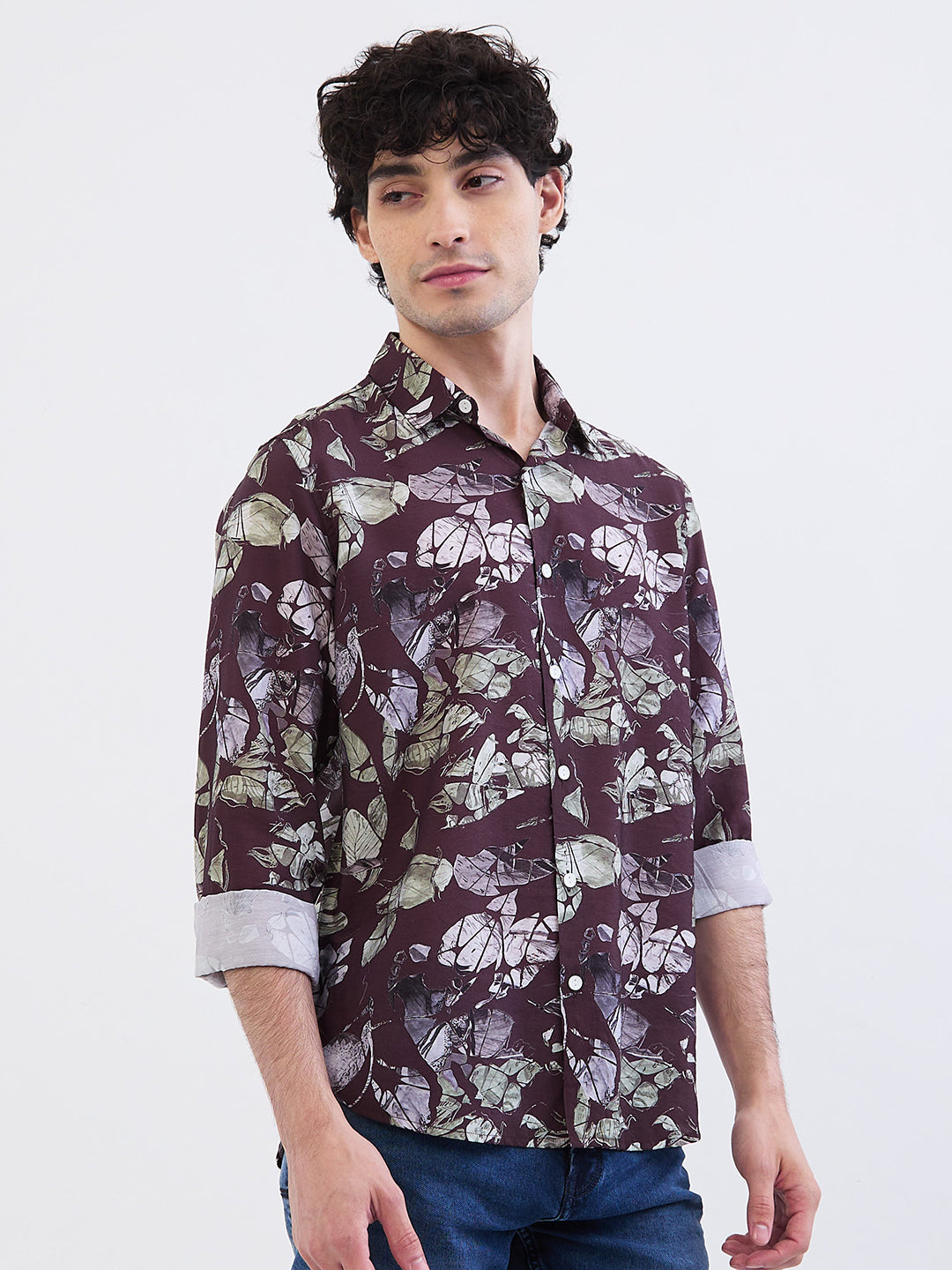 Spykar Wine Red Slim Fit Casual Shirts For Men