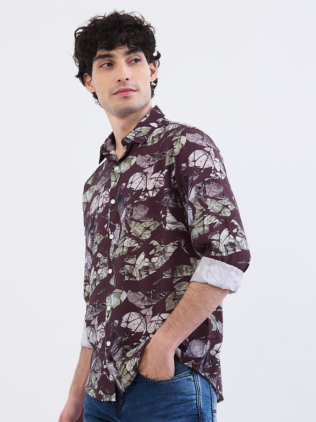 Spykar Wine Red Slim Fit Casual Shirts For Men