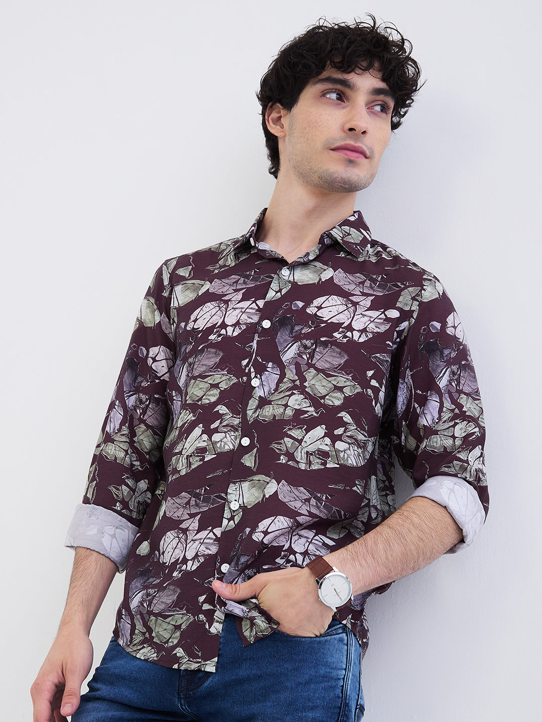 Spykar Wine Red Slim Fit Casual Shirts For Men