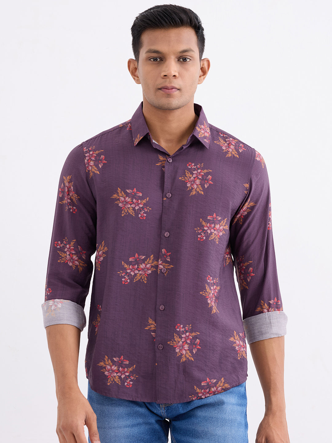 Spykar Wine Red Slim Fit Casual Shirts For Men
