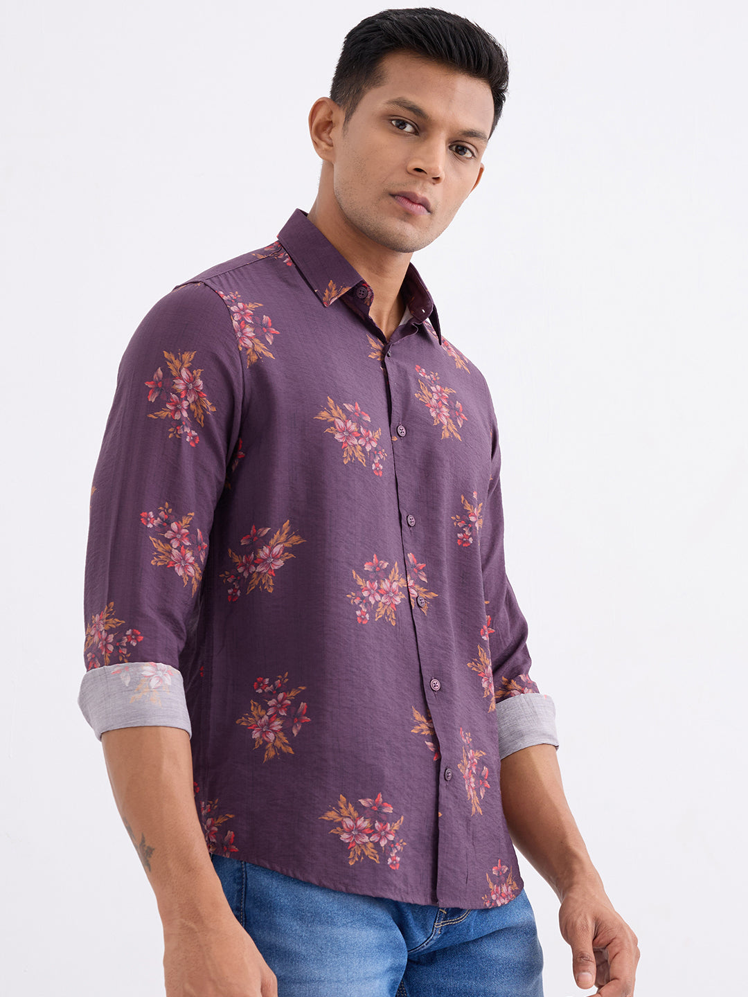 Spykar Wine Red Slim Fit Casual Shirts For Men