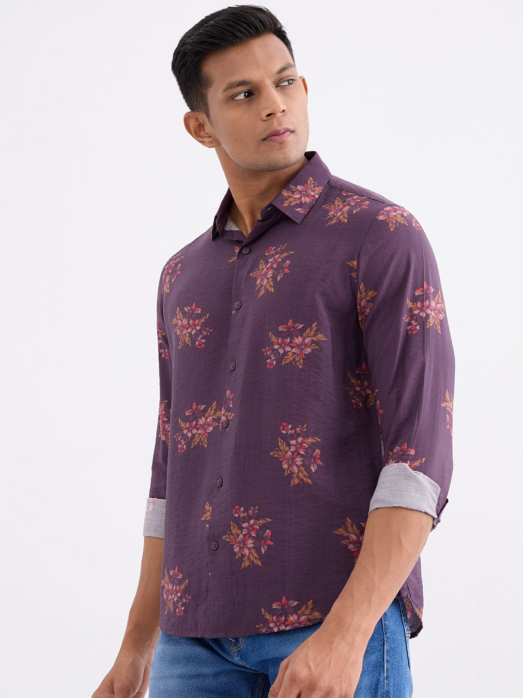 Spykar Wine Red Slim Fit Casual Shirts For Men