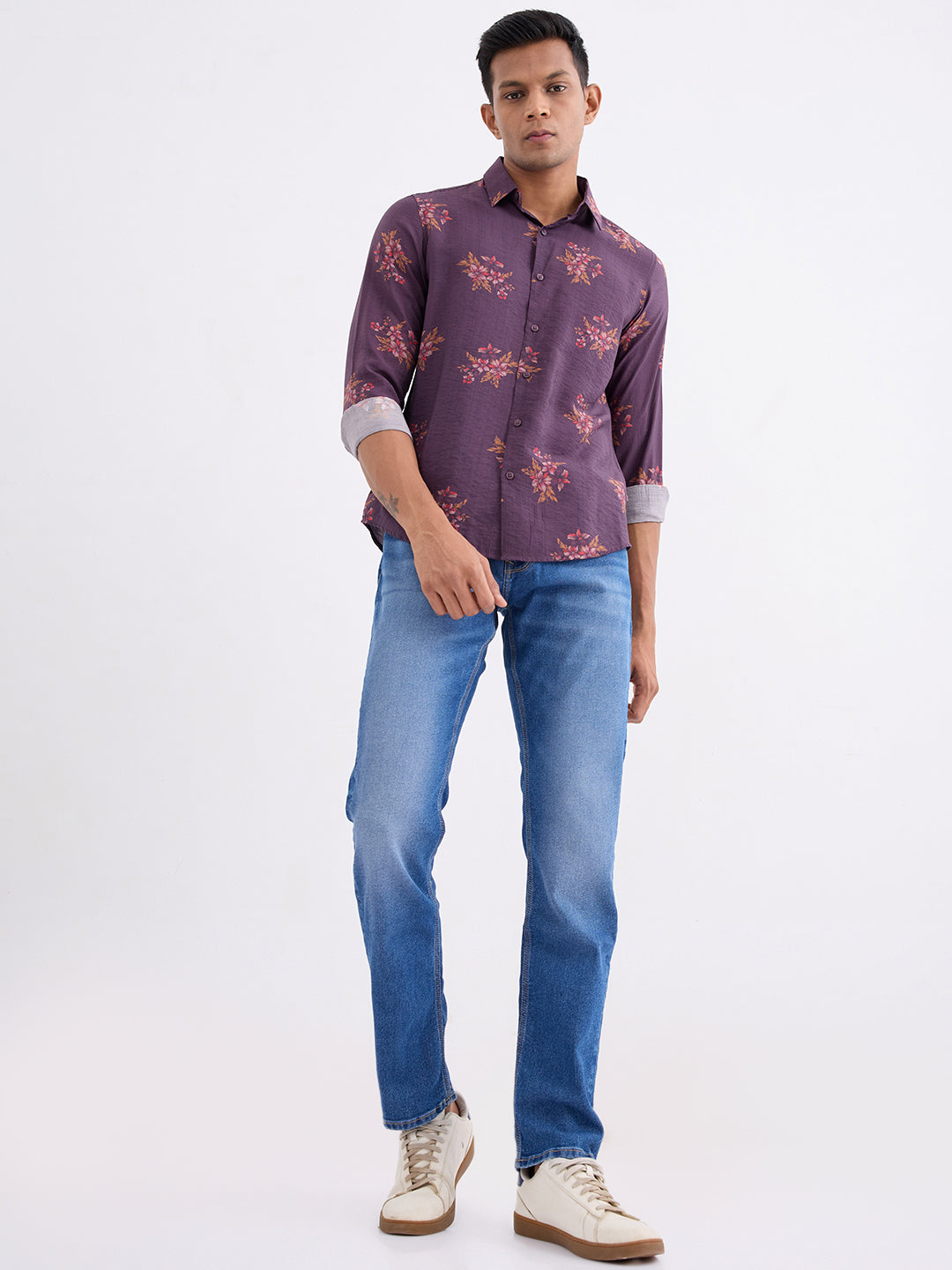 Spykar Wine Red Slim Fit Casual Shirts For Men