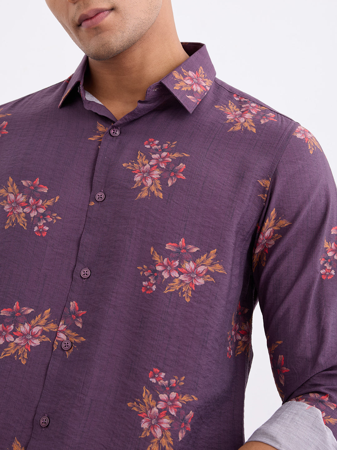 Spykar Wine Red Slim Fit Casual Shirts For Men
