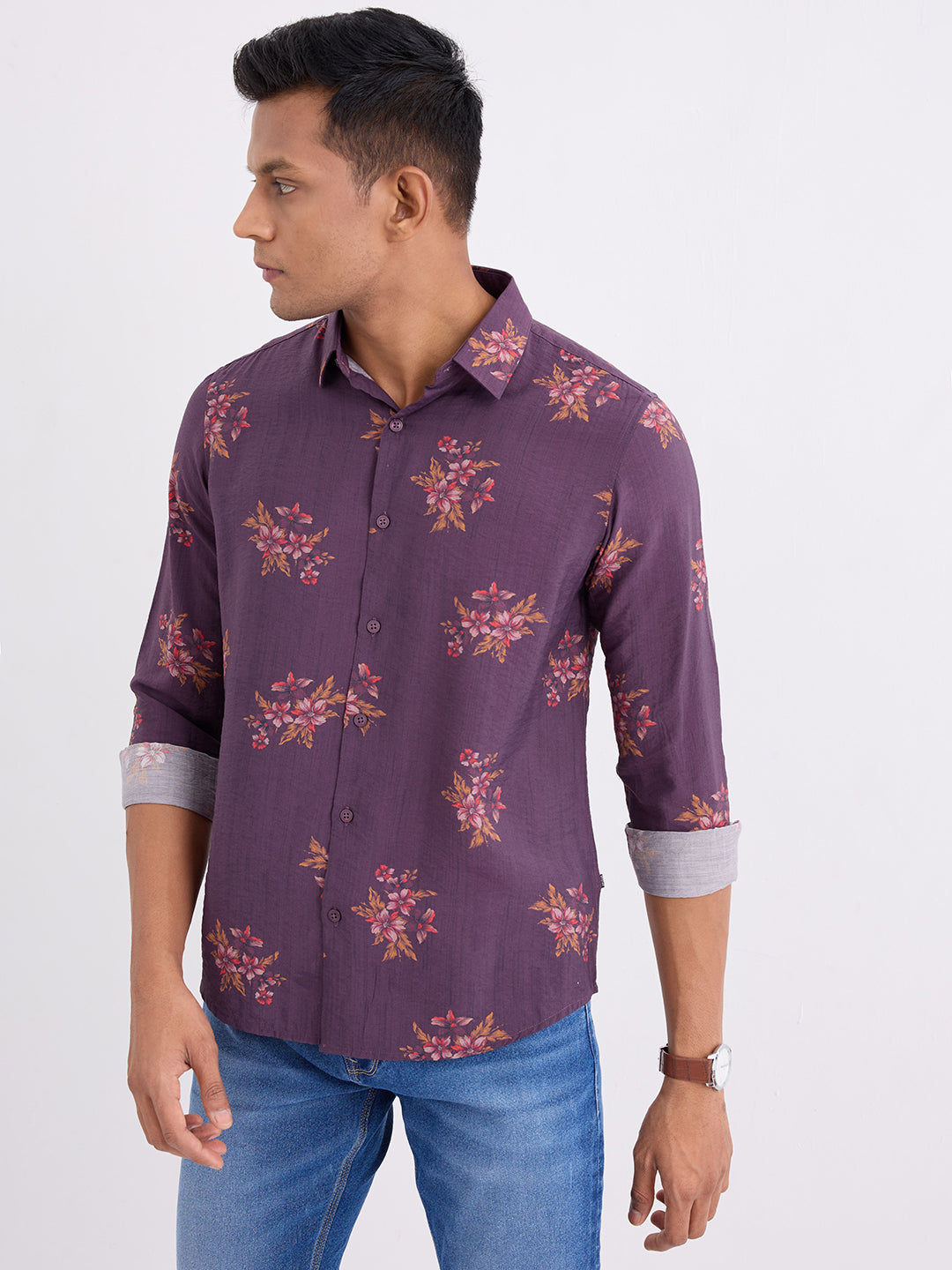 Spykar Wine Red Slim Fit Casual Shirts For Men