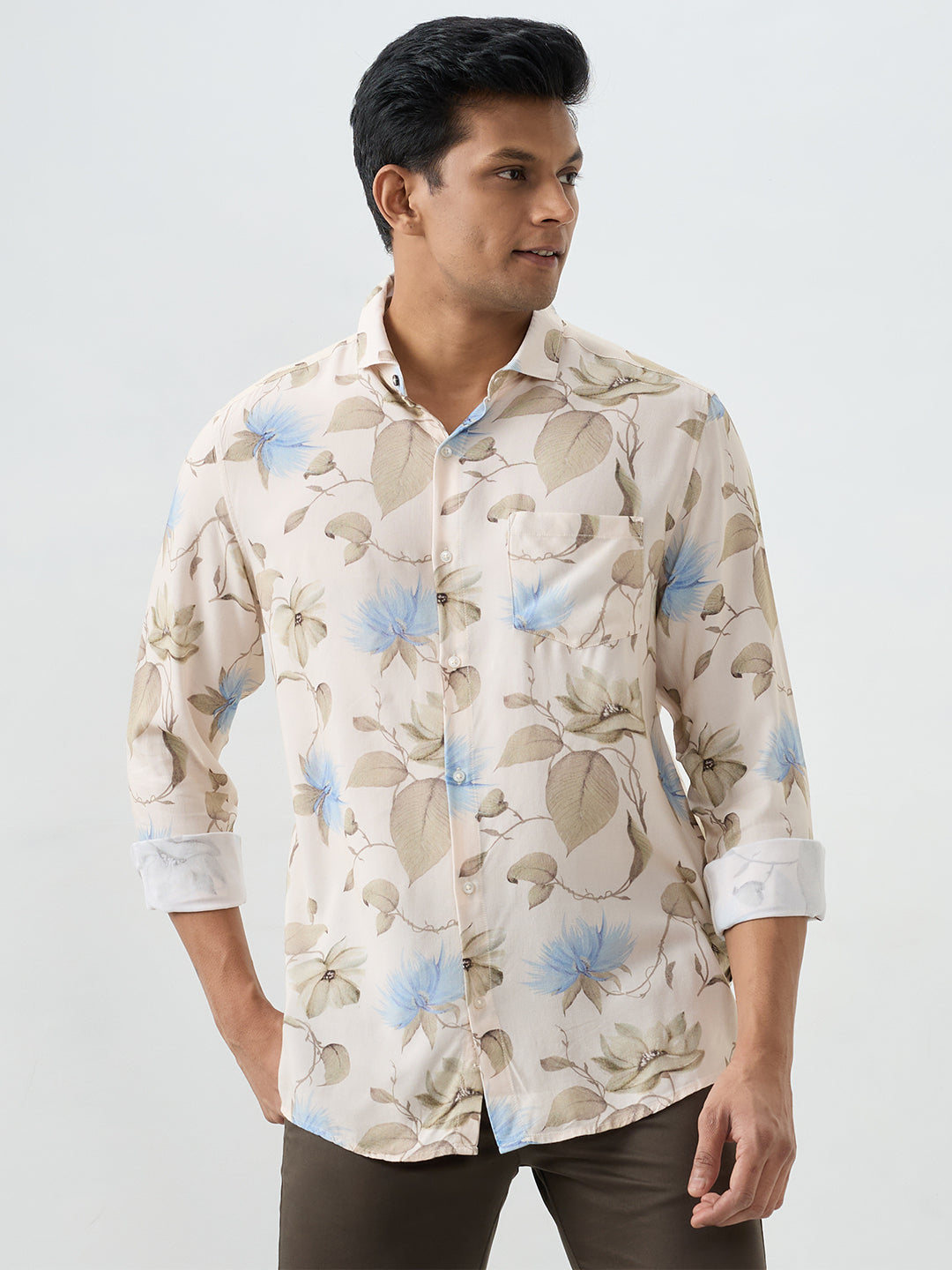 Men Shirt Beige Slim Fit