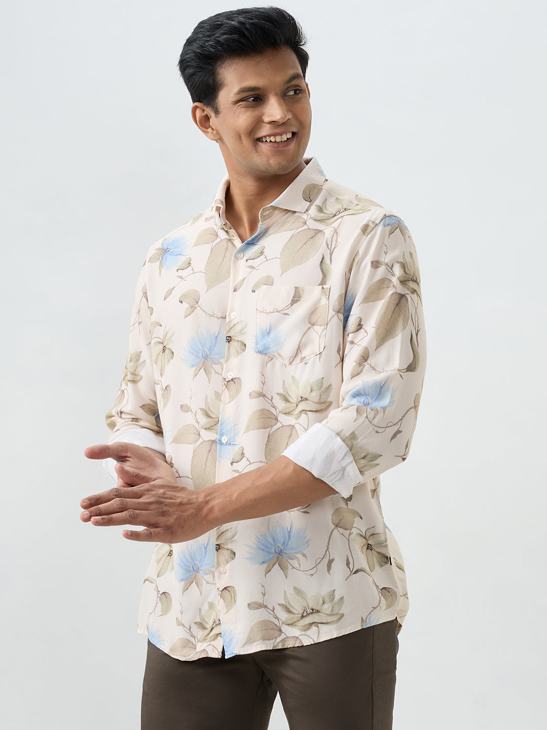 Men Shirt Beige Slim Fit