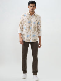 Men Shirt Beige Slim Fit