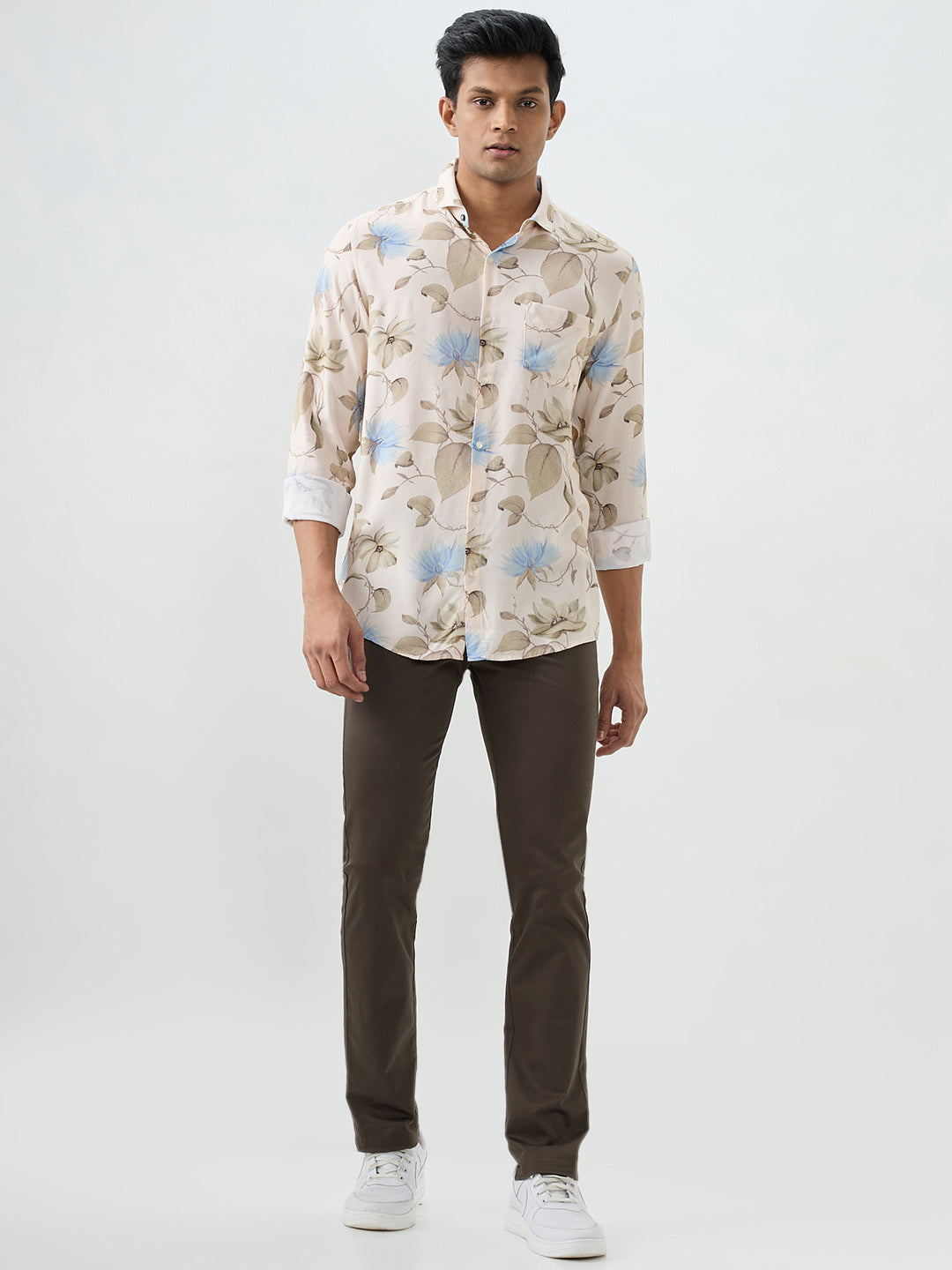 Men Shirt Beige Slim Fit