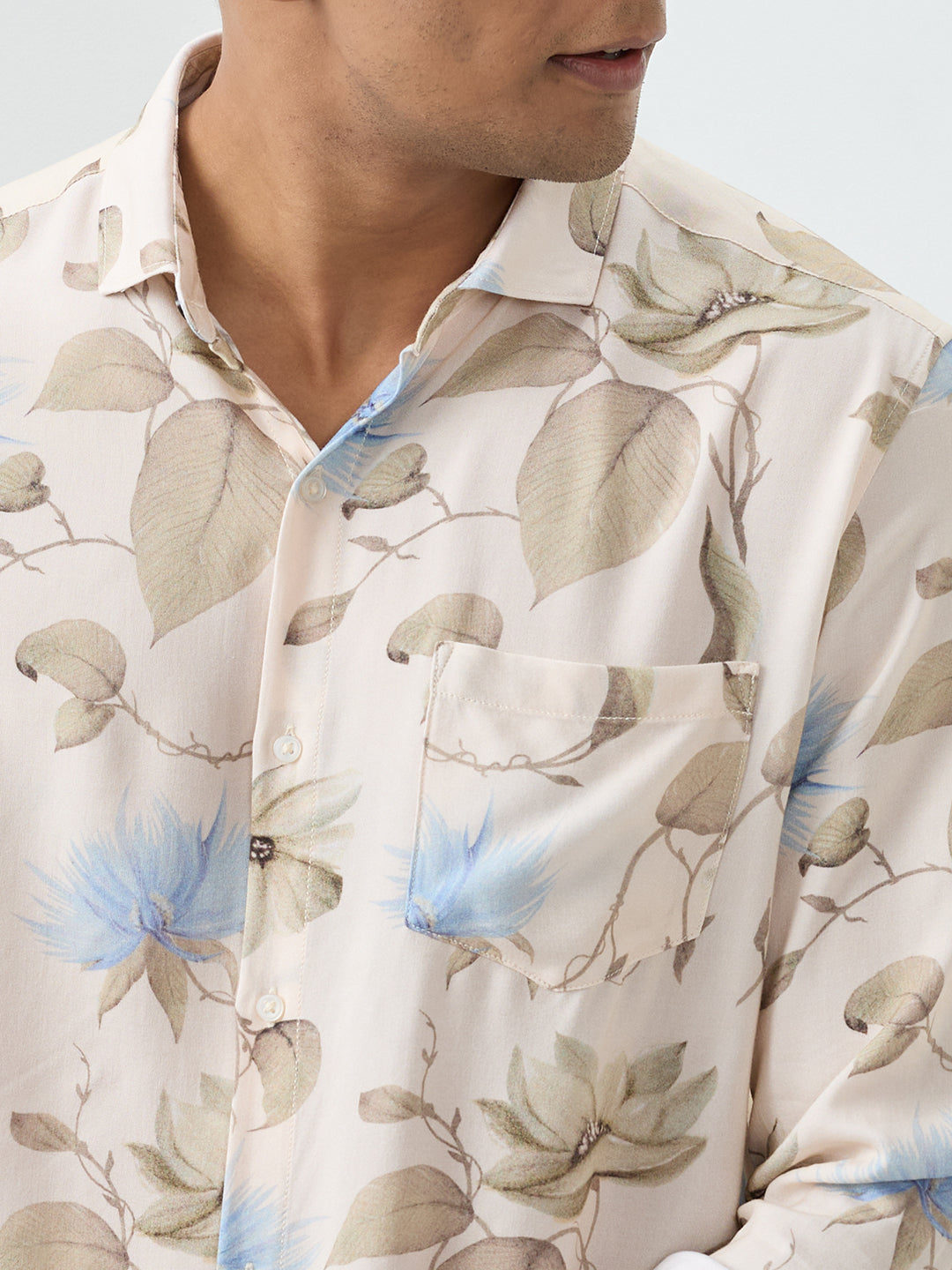 Men Shirt Beige Slim Fit