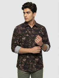 Men Shirt Print Brown Regular Fit