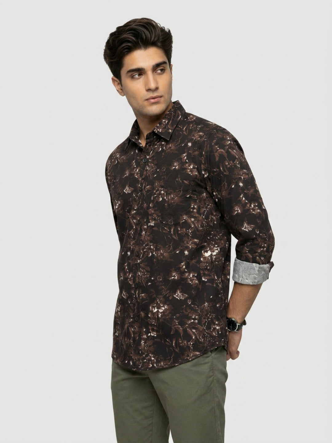 Men Shirt Print Brown Regular Fit