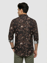 Men Shirt Print Brown Regular Fit
