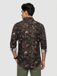 Men Shirt Print Brown Regular Fit
