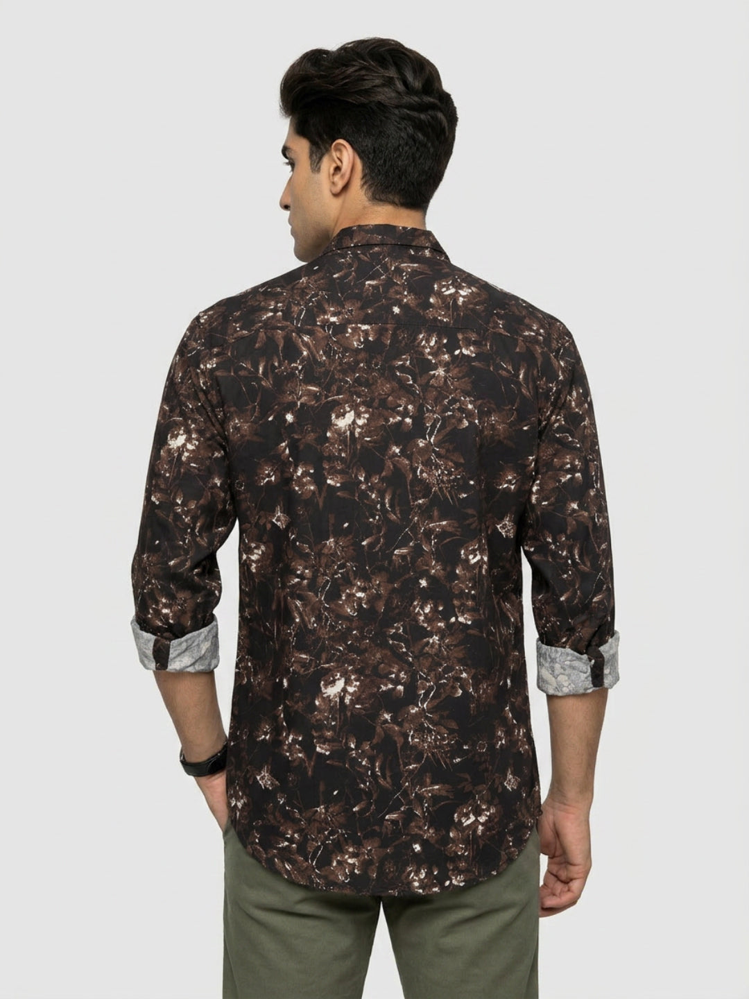 Men Shirt Print Brown Regular Fit