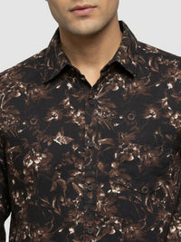 Men Shirt Print Brown Regular Fit