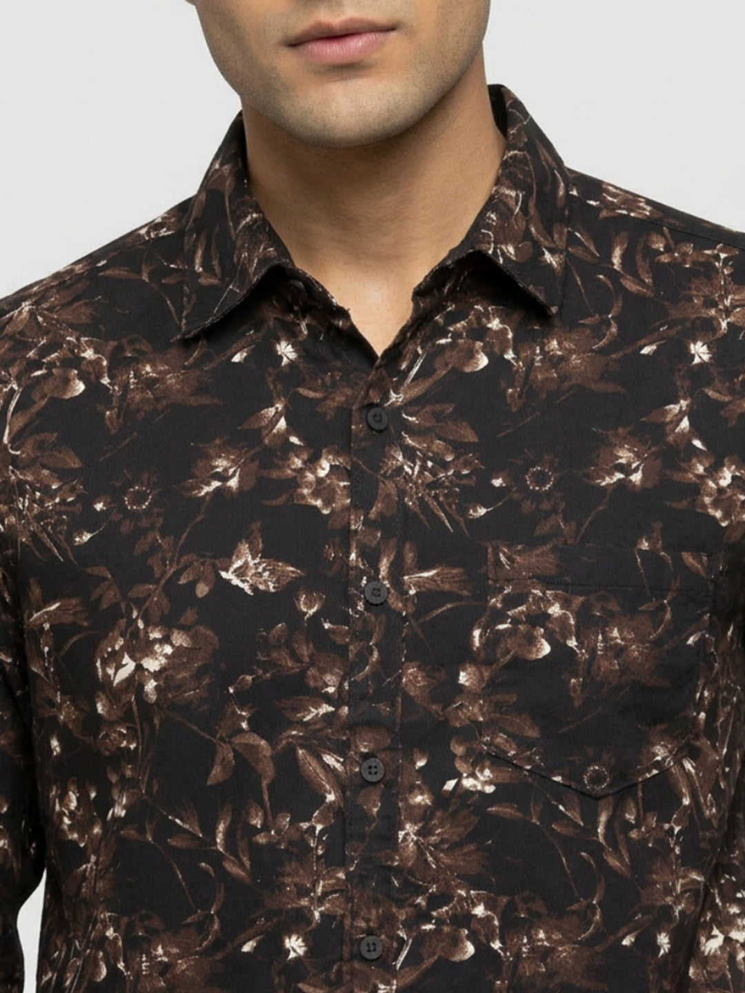 Men Shirt Print Brown Regular Fit