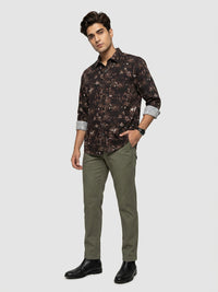 Men Shirt Print Brown Regular Fit