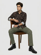 Men Shirt Print Brown Regular Fit