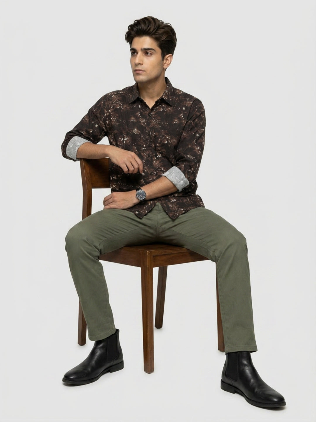 Men Shirt Print Brown Regular Fit