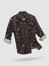 Men Shirt Print Brown Regular Fit