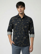 Men Shirt Print Green Regular Fit