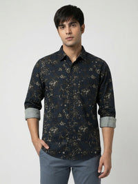 Men Shirt Print Green Regular Fit