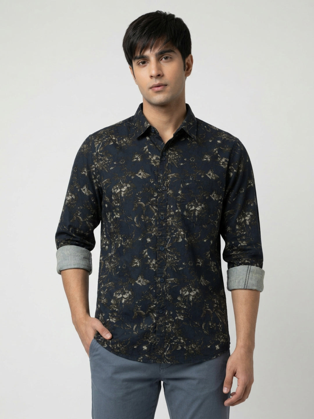 Men Shirt Print Green Regular Fit