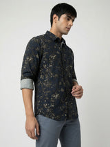 Men Shirt Print Green Regular Fit