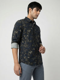 Men Shirt Print Green Regular Fit