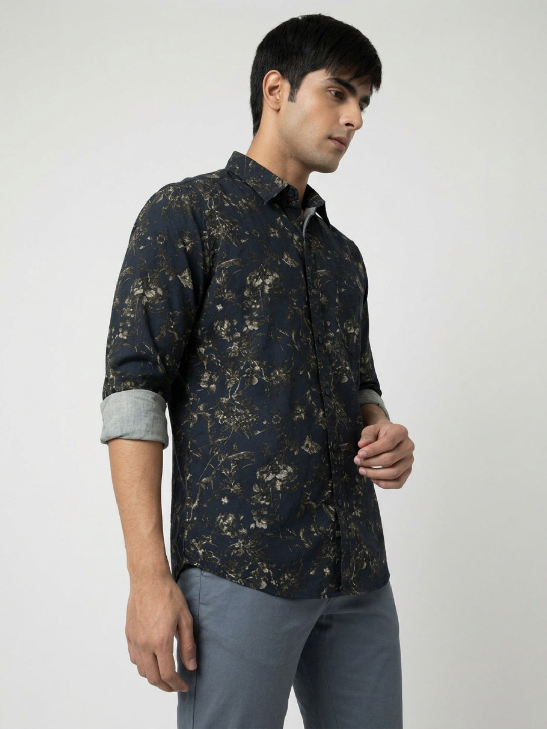 Men Shirt Print Green Regular Fit