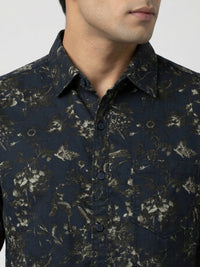 Men Shirt Print Green Regular Fit