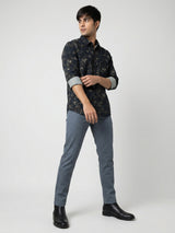 Men Shirt Print Green Regular Fit
