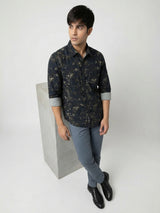 Men Shirt Print Green Regular Fit