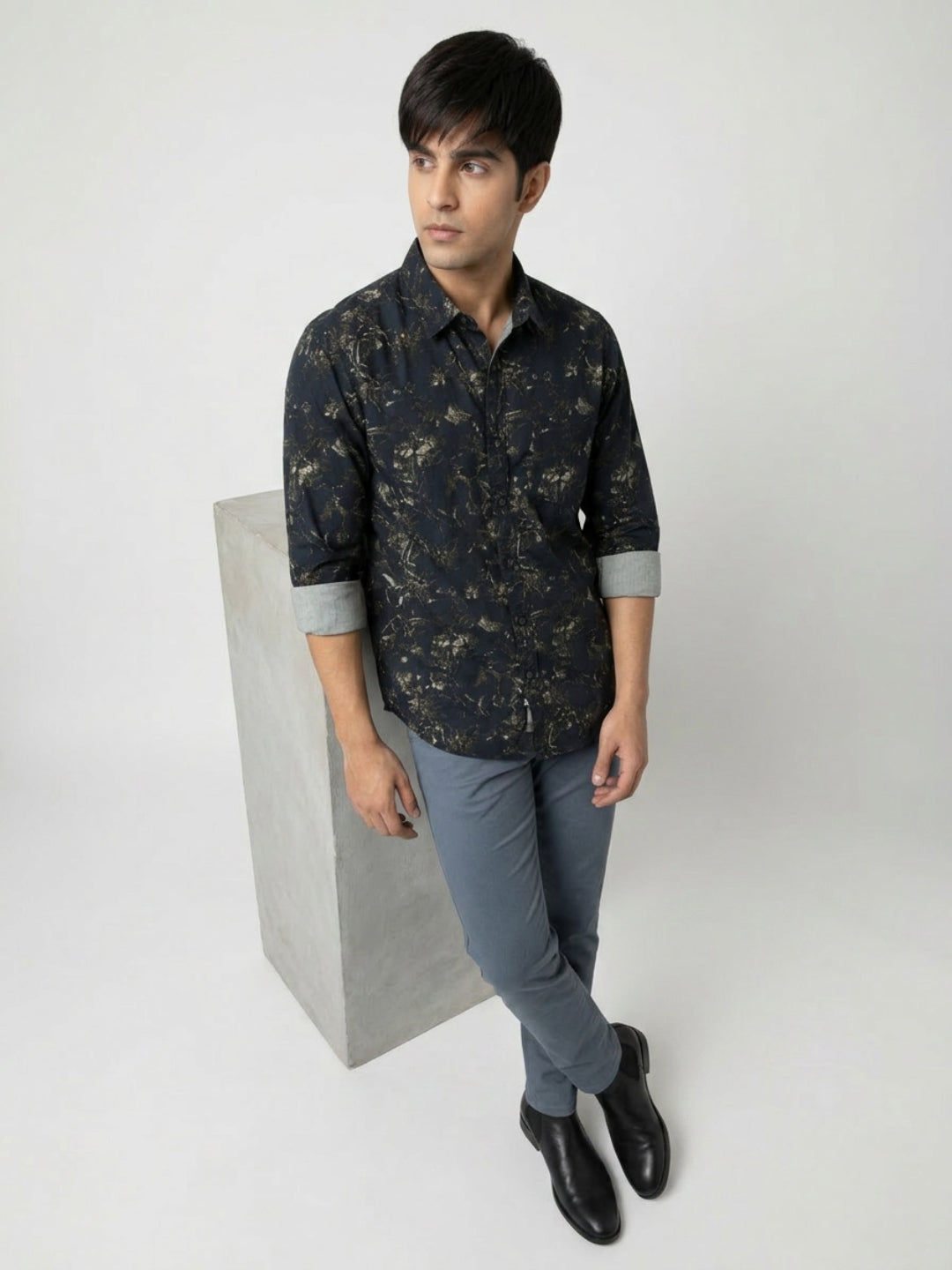 Men Shirt Print Green Regular Fit