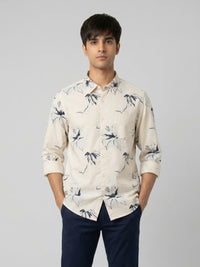Men Shirt Print Beige Regular Fit