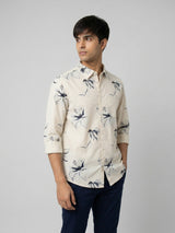 Men Shirt Print Beige Regular Fit