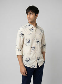 Men Shirt Print Beige Regular Fit