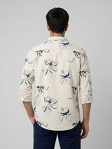 Men Shirt Print Beige Regular Fit