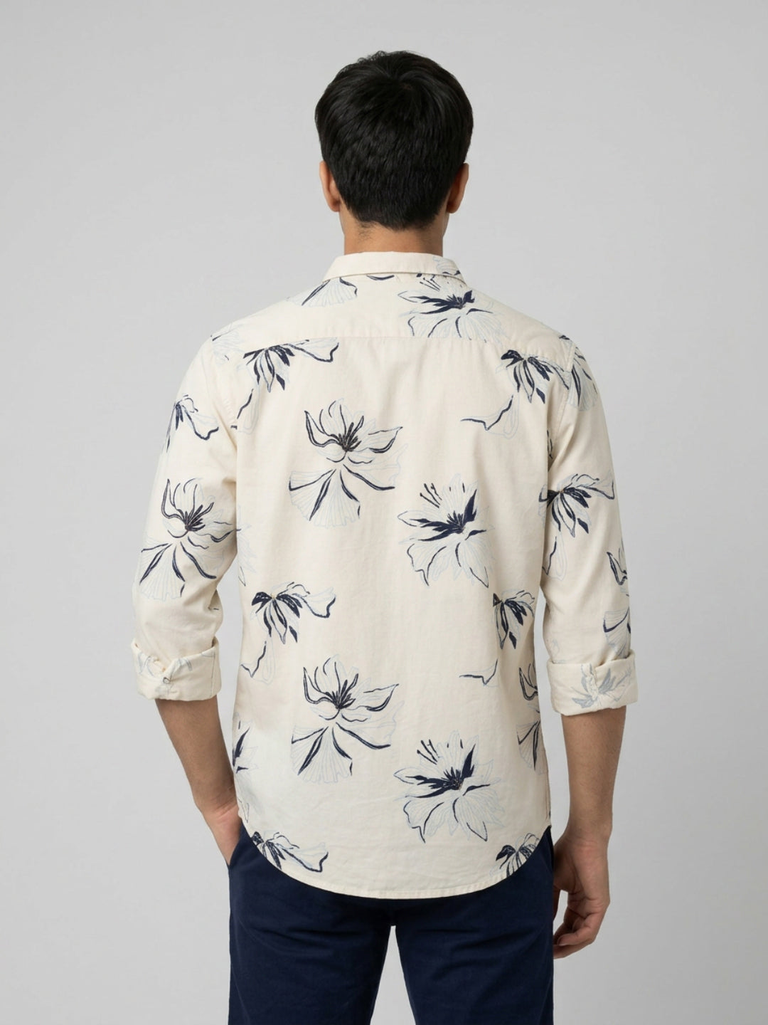 Men Shirt Print Beige Regular Fit