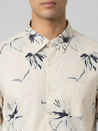 Men Shirt Print Beige Regular Fit