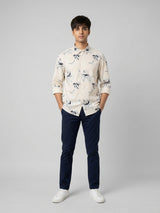 Men Shirt Print Beige Regular Fit