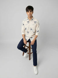 Men Shirt Print Beige Regular Fit